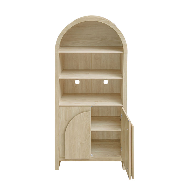 Arched Kitchen Pantry, Modern Farmhouse Wood Kitchen Storage Cabinets, Arched Storage Display Cabinet With Adjustable Shelves, Versatile Cupboard For Kitchen, Dining Room - Natural