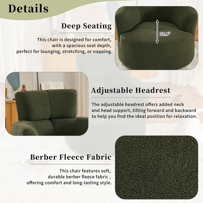 360° Swivel Chair Upholstered Accent Barrel Chair With Adjustable Headrest
