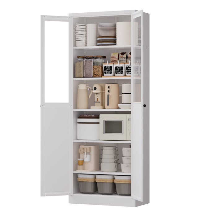 Tall Metal Kitchen Pantry Cabinet With Adjustable Shelves And Silent Magnetic Doors - White