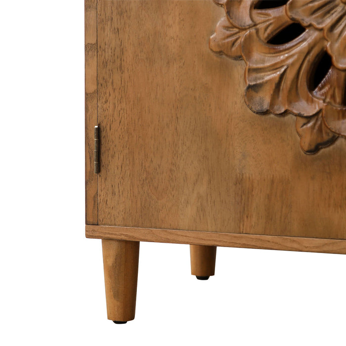 2 Door Accent Storage Cabinet With Floral Design, Sideboard For Living Room - Dark Brown