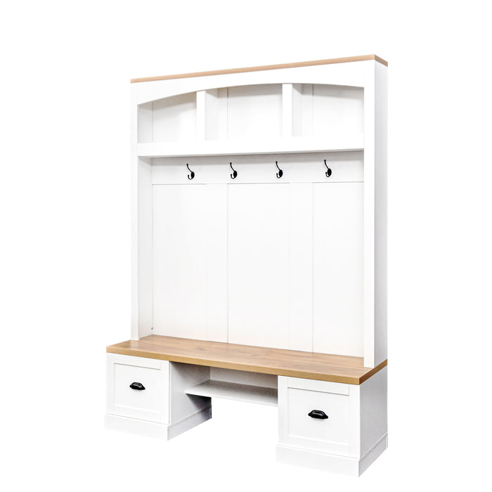 Farmhouse 4 In 1 Hall Tree With Wood Grain Bench And Top