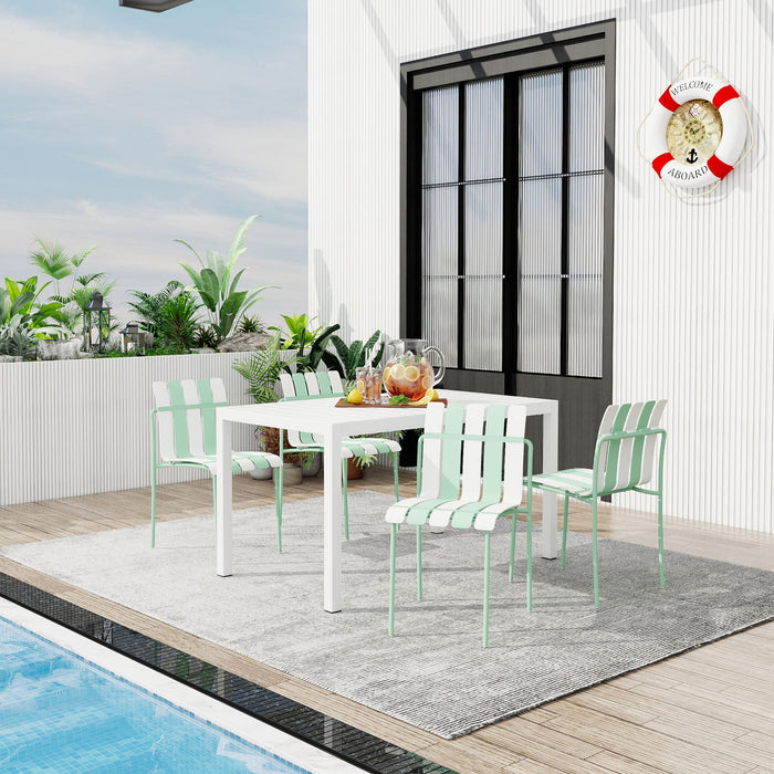 4 Piece Set Of Modern Color Block Designed Single Chairs With Long Table