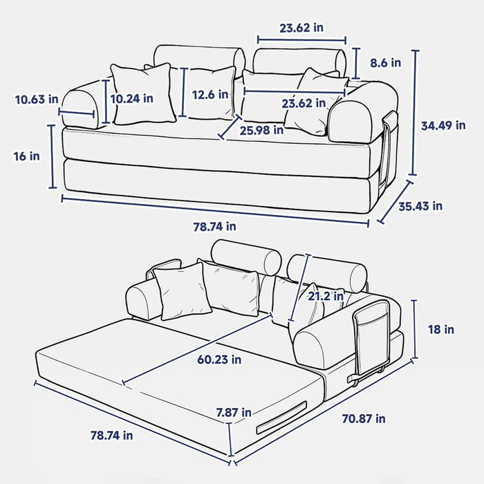 Pop Graffiti Printed Convertible Sleeper Sofa Bed, Foldable Multi Functional Couch For Living Room - White
