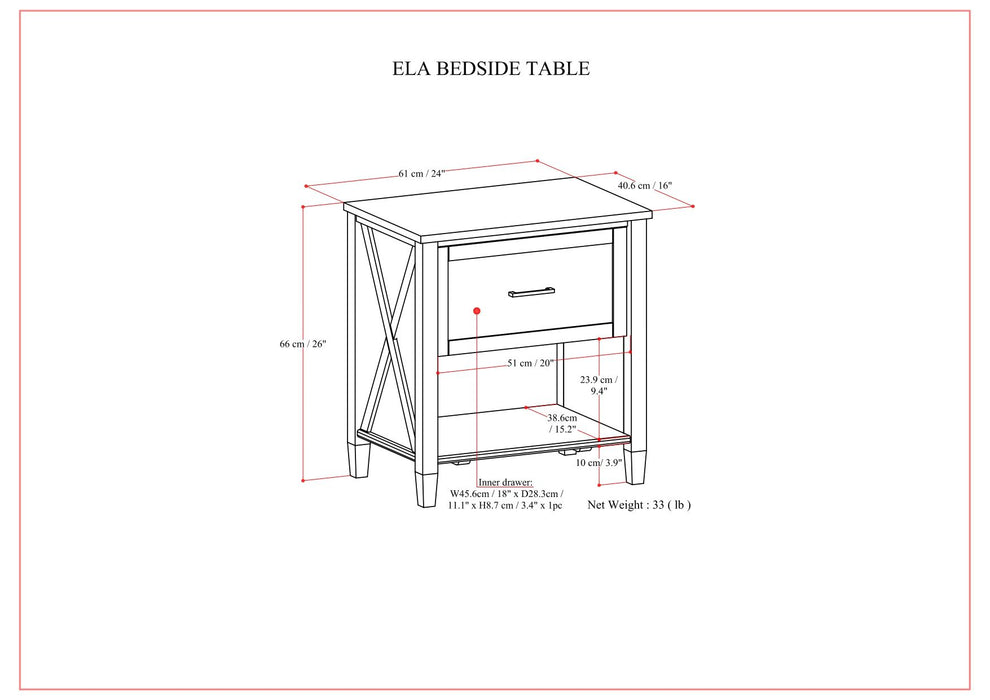 Ela - Bedside Table - Smoky Brown