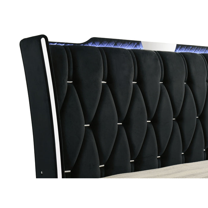 Mika - LED Upholstered Bed With Tufted Wingback Headboard And Ambient Lighting