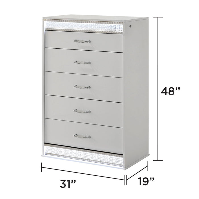 Glam - 5 Drawer Chest With LED Lighting - White