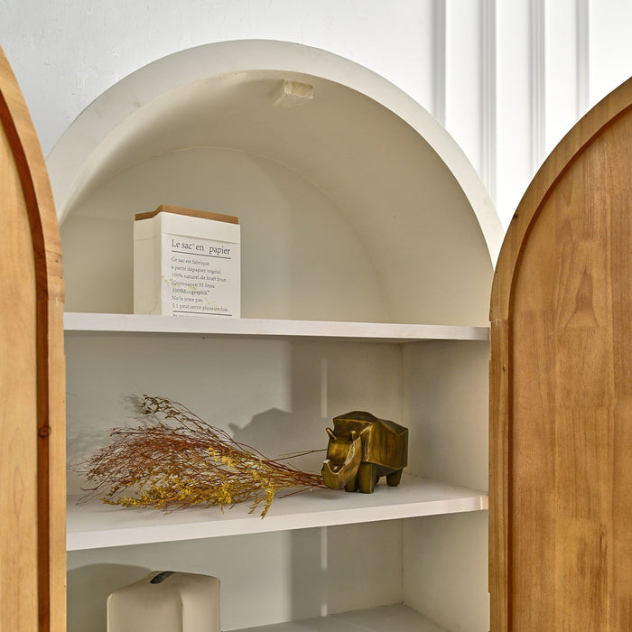 Arched Flower Carved Door Accent Sideboard Cabinet With 1 Drawer And Shelf, Cabinet For Kitchen - Natural / White
