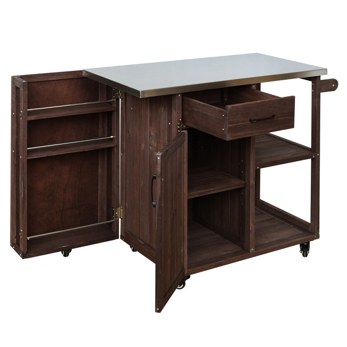 Outdoor Kitchen Island Prep Station With Lockable Wheels, Ample Storage, Towel & Spice Racks