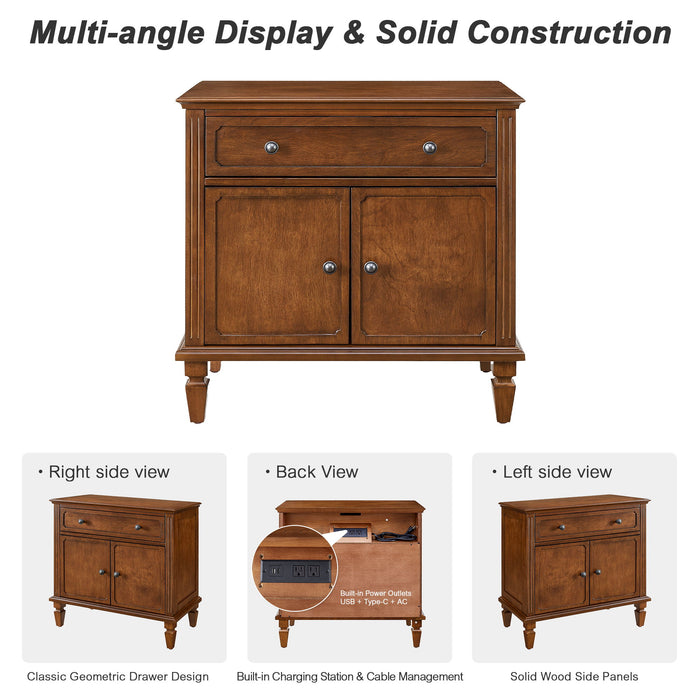 Nightstand With Charging Station Bedside Table With Drawer And Double Door Storage