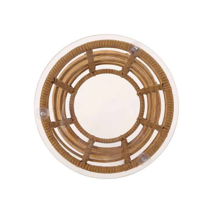 San Pedro - Boho Style Side Table With Tempered Glass Top - Light Brown Rattan