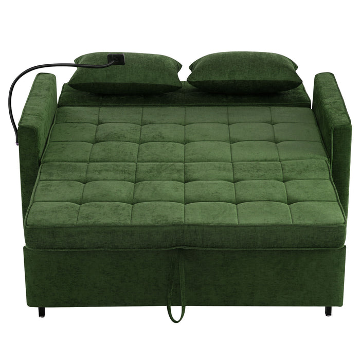 Loveseat Sofa Bed Sleeper With Reversible Backrest, Side Pockets, USB Ports, Phone Holder