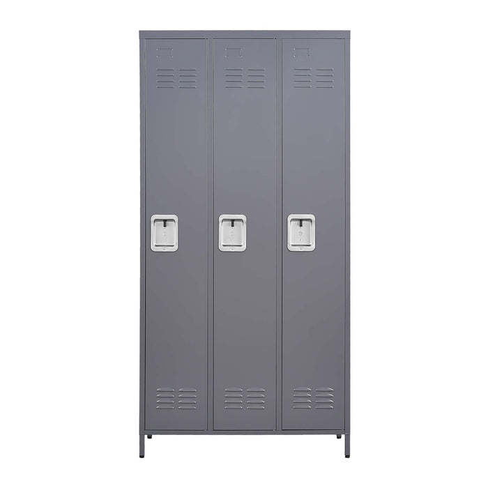 3 Door Lockers With Lock For Home, Gym, Office, School, And Garage - Gray