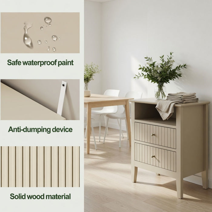 Fluted Nightstand With 2 Drawers