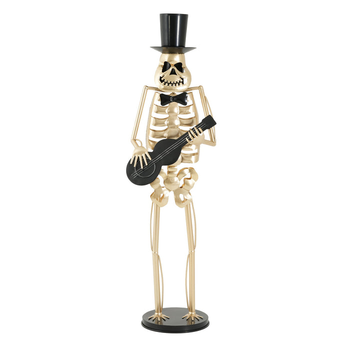 Skeleton Musician Statue, For Halloween Indoor Outdoor Party Display - Gold
