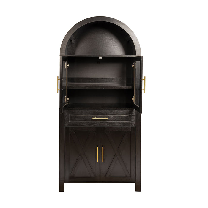 Arched Kitchen Pantry Cabinet With Adjustable Shelves And Barn Door Design