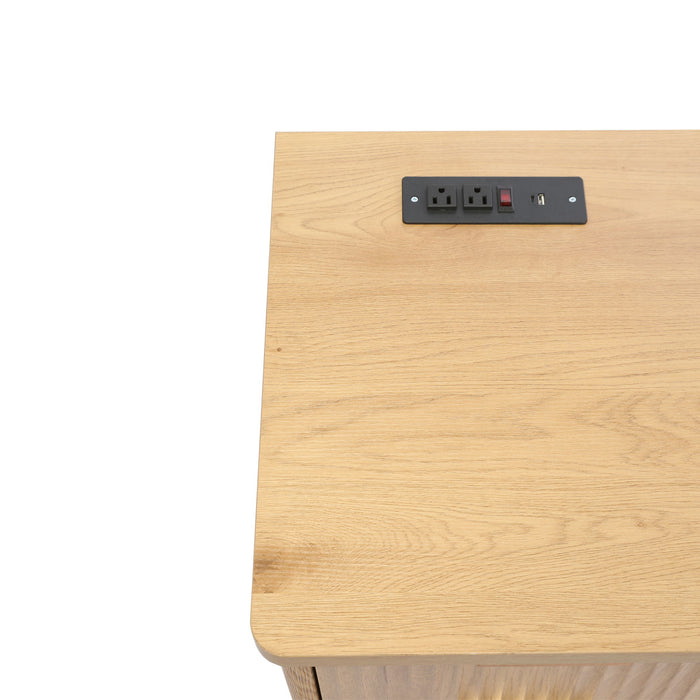 Fluted Coffee Bar Cabinet With Mini Fridge Space & Charging Station