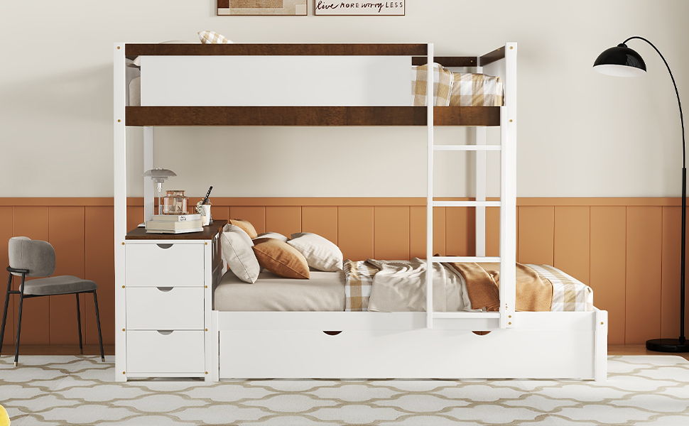 Bunk Bed With Twin Size Trundle, Storage And Desk