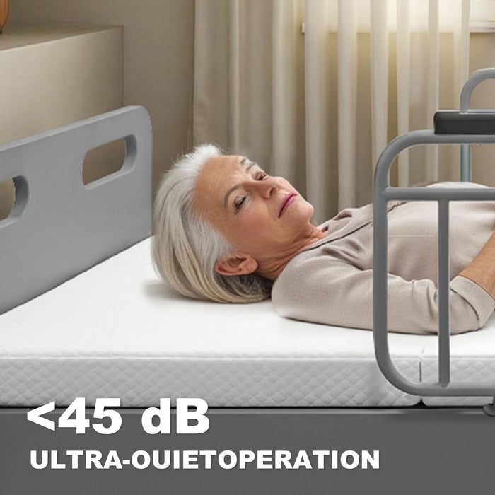 Electric Adjustable Hospital Bed For Home Use With Wired Remote Control, Memory Foam Mattress - Gray / White