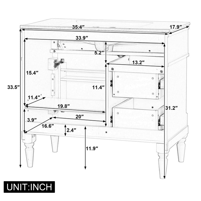 Freestanding Bathroom Vanity With Sink, Adjustable Shelf, Flip Drawer