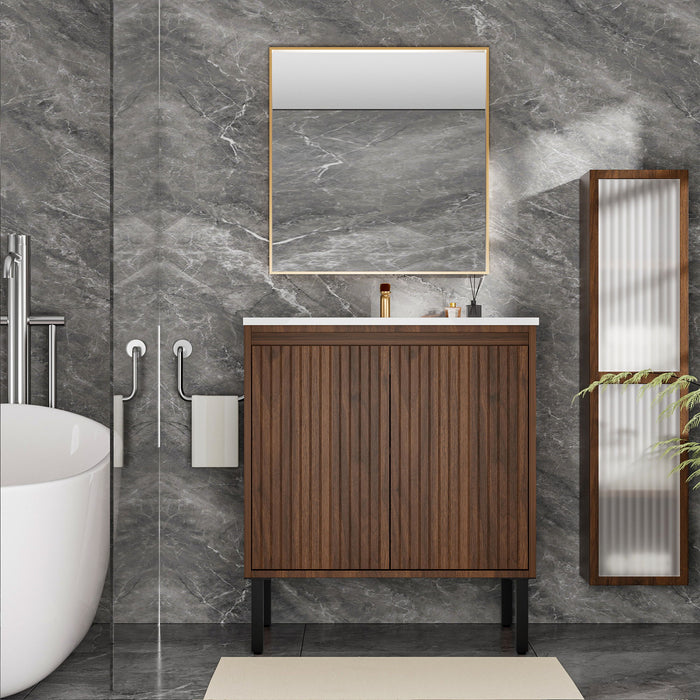 Bathroom Vanity With Ceramic Sink, Floor-Standing Design, Soft-Closing Drawers