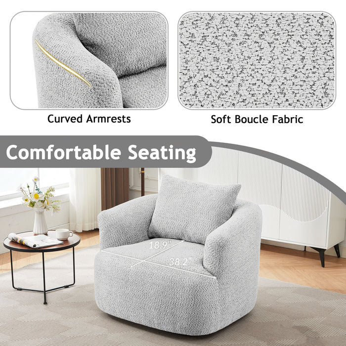 360° Swivel Barrel Sofa Chair With Throw Pillow, Chenille Upholstered Accent Chair