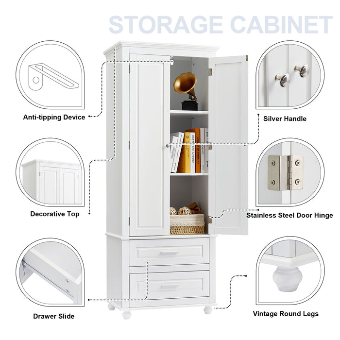 Tall Storage Cabinet With 2 Drawers For Bathroom
