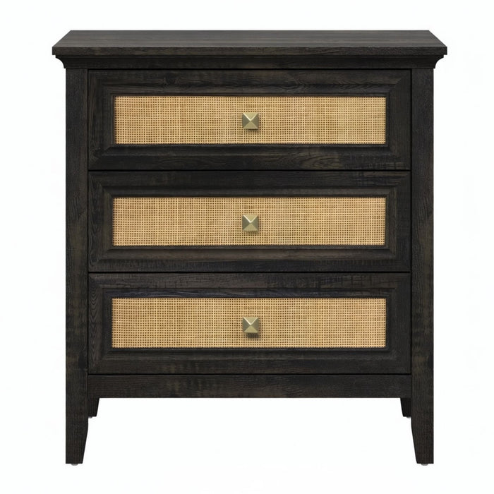 Nightstand With 3 Drawers, Tall End Table - Brown