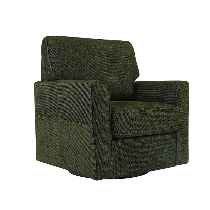 360° Swivel Accent Barrel Armchair With Side Pockets, Compact Design