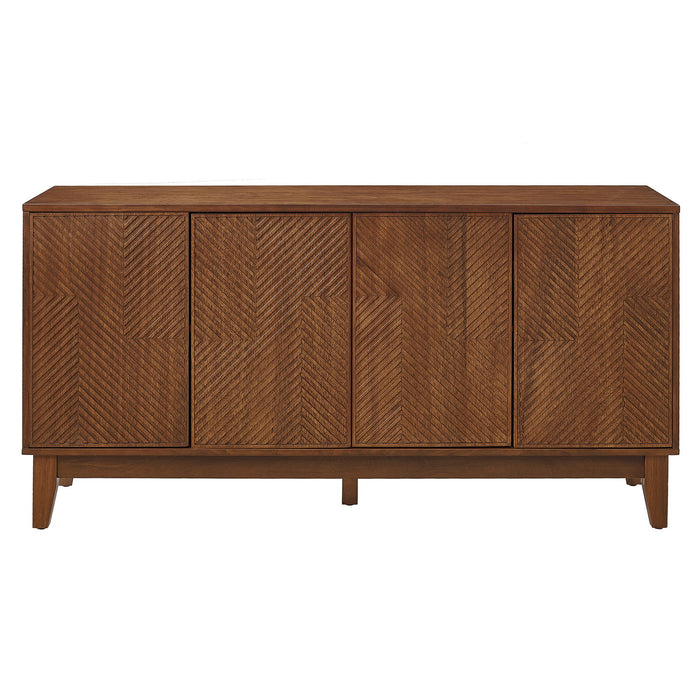 TV Stand With Carved Geometric Doors Storage Cabinet, 4 Door Media Console For Living Room - Walnut