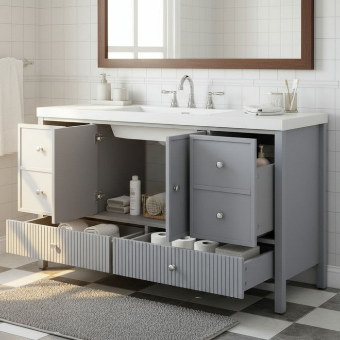 Bathroom Vanity With Separate Sink, Soft Close Doors And 4 Drawers