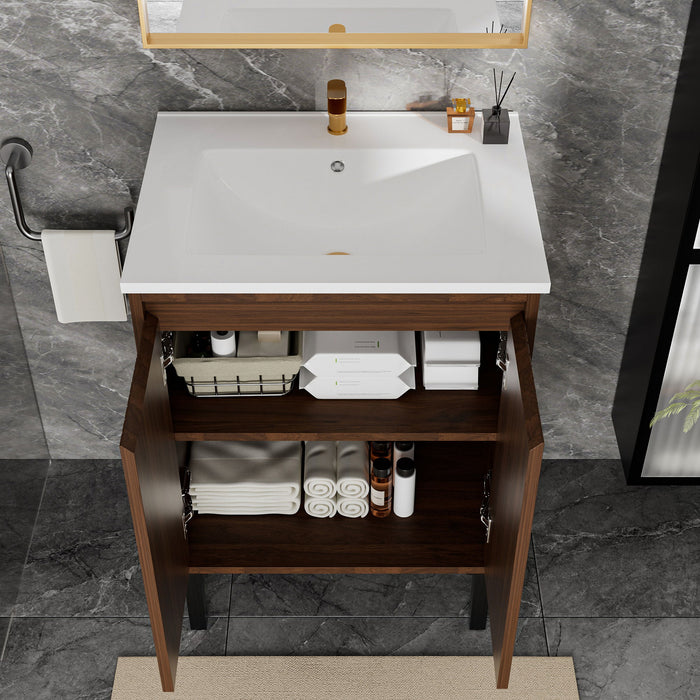 Bathroom Vanity With Ceramic Sink, Floor-Standing Design, Soft-Closing Drawers