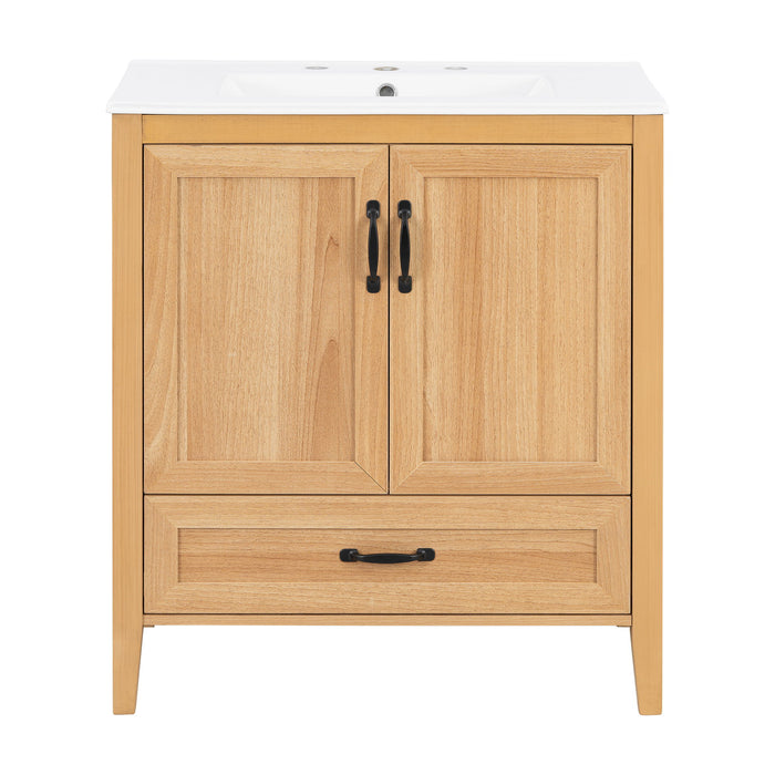 Elegant Fluted Bathroom Vanity With Sink, Soft Close Doors & Drawer