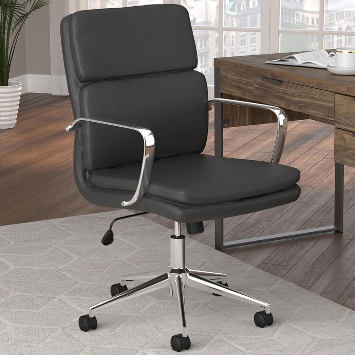 Height Adjustable Rolling Office Chair With Upholstery - Black