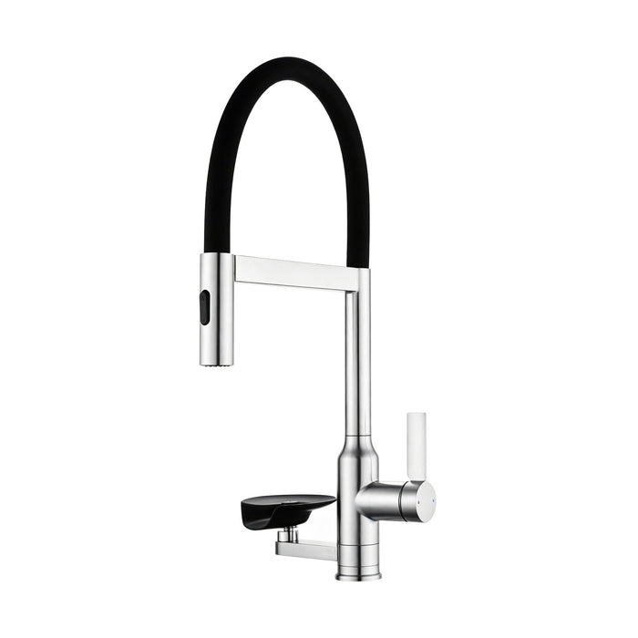 Kitchen Faucet With Magnetic Pull Out Sprayer, 360 Degree Swivel Single Handle High Arc Kitchen Sink Faucet With Glass Rinser - Brushed Nickel