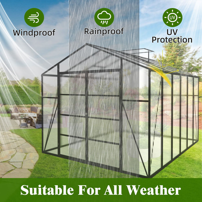 Gain Height Windproof Aluminum Greenhouse With Raised Base