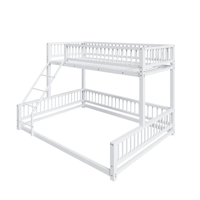 Bunk Bed Frame With Ladder And Safety Guardrails