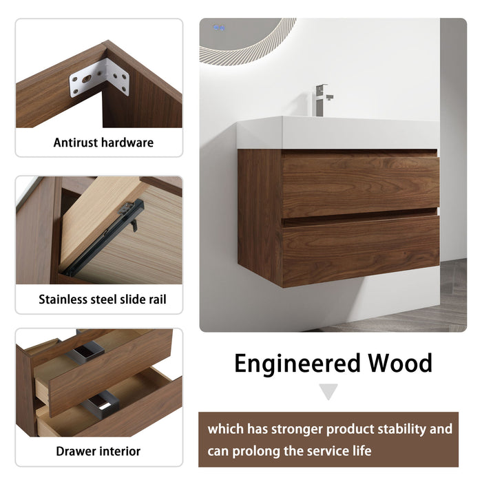 Wall Mounted Bathroom Vanity And Sink, 2 Soft Close Drawers