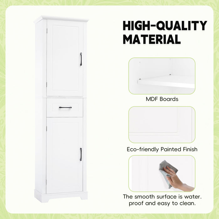 Tall Freestanding Bathroom Storage Cabinet With 2 Doors And Adjustable Shelves
