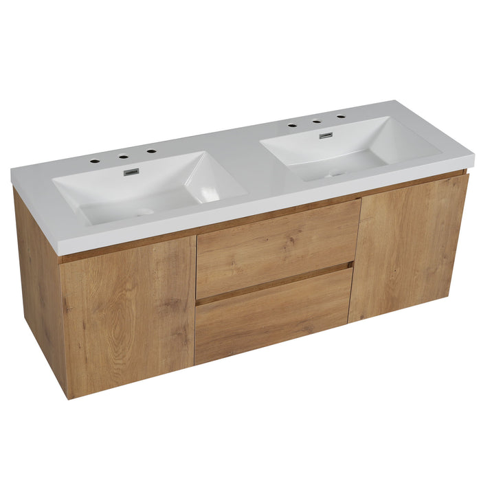 Double Sink Bathroom Vanity, Cabinet & Soft Close Doors, Divided Drawers, Wall Mounted Storage - Wood