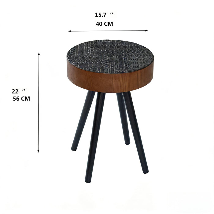 Round Coffee Table With Carved Top For Living Room