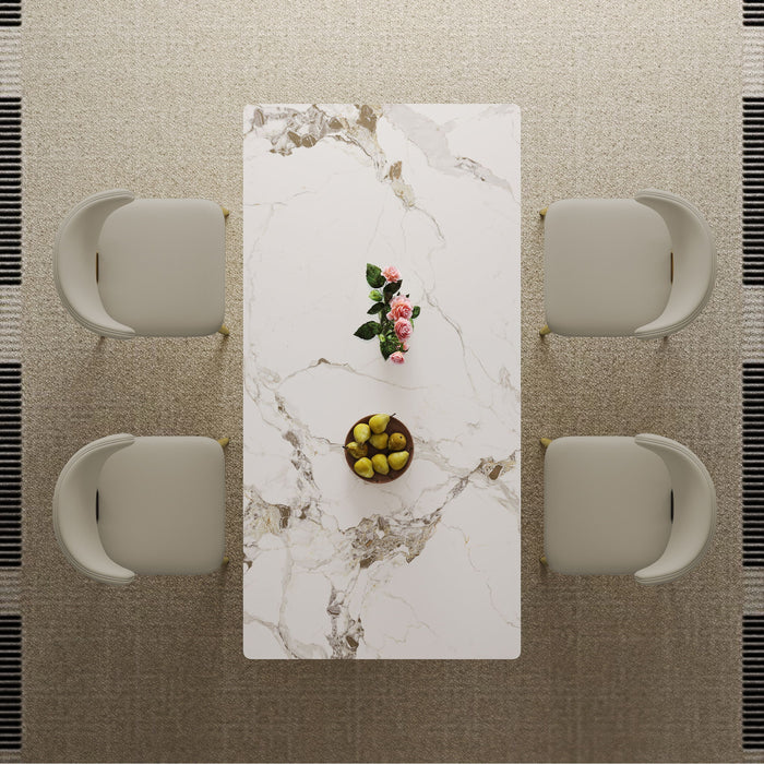 Modern Rectangular Dining Table For 6 - 8, Plated Hourglass Base