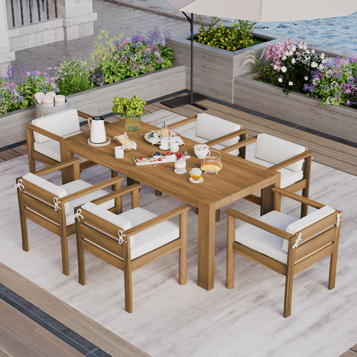 Rustic Patio Dining Set For 6 With Removable Cushions
