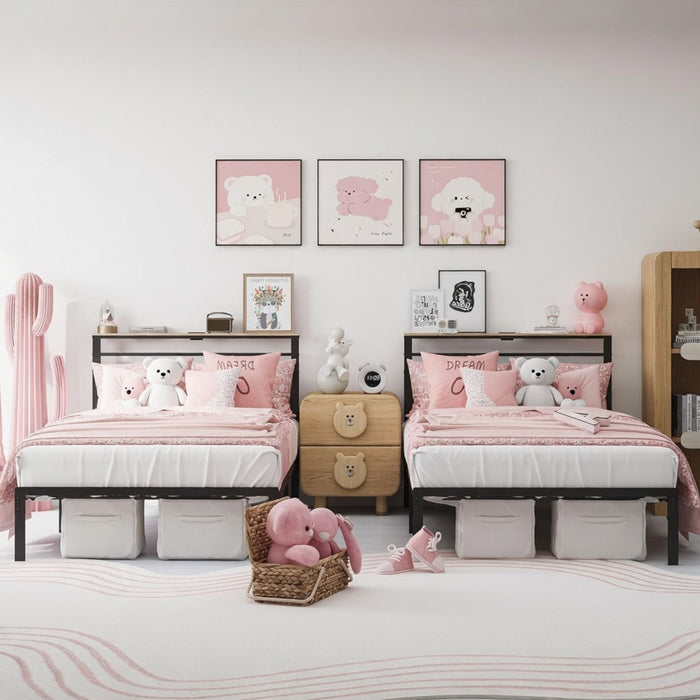 Platform Bed Frame With Charging Station & Headboard Shelves