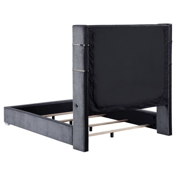 Haven - Upholstered Queen Bed With Integrated Flame Box - Gray