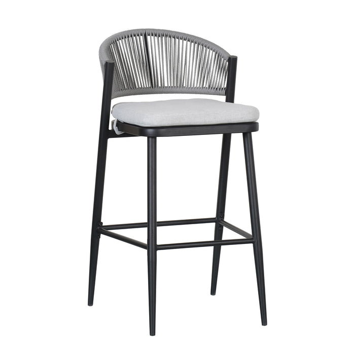 Outdoor Bar Height Metal Frame Counter Stools With Scallop Shaped Backrest & Water Resistant Cushions