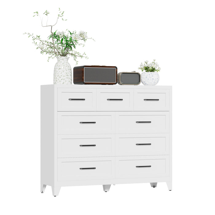 9-Drawer Tall Dresser With Smooth Gliding Drawers - White