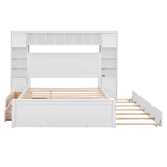 Bed With All In One Cabinet, Shelf And Sockets, Twin Long Trundle