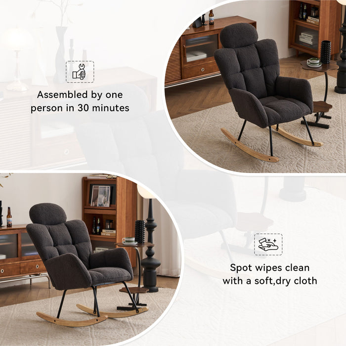 Contemporary Teddy Fabric Upholstered Nursery Rocking Glider Chair With High Backrest And Pillow