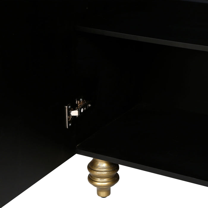 Modern Fluted Sideboard Buffet With Storage, Curve Element, 4 Doors With Adjustable Shelves