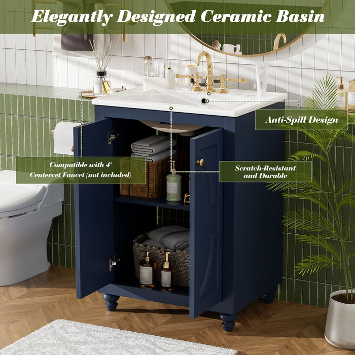 Bathroom Vanity With Ornate Elliptical Motif, Soft Close Hinges